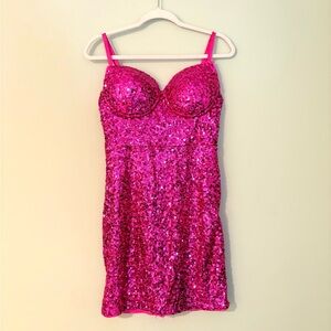 Sequin Hot Pink Mini Dress